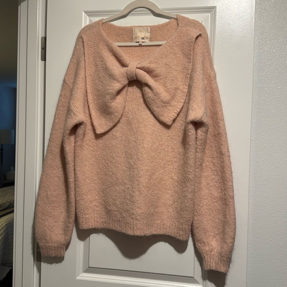 ByTIMO Blush Pink Alpaca Bow Balloon Sleeve Sweater women size Large